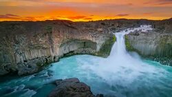 4K Timelapse Sunrise Scene movie of  Aldeyjarfoss waterfall, Summer of Iceland Stock Footage