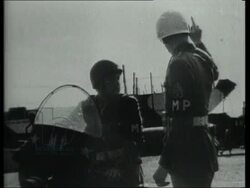 Mobilsation of troops, ready for D-Day. Storm on the English Channel. Eisenhower talking to troops, paratroopers take off for Normandy, 1944 Stock Footage