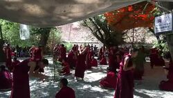 Tibetan monks are debating in Sera Monastery. Stock Footage