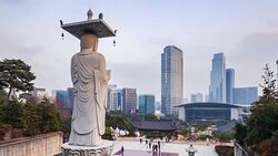Timelapse of Bongeunsa Temple in Gangnam City at Night,Seoul Korea Stock Footage