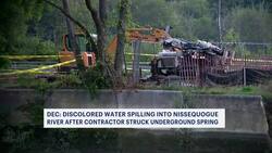 Discolored water flowing into Nissequogue River after contractor struck an underground spring in Smithtown News Clip