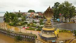 Aerial shot of E-san landmark of Mekong River at Nakhon Phanom, North east in Thailand. Concept of: power, adventure, nature and water. Stock Footage