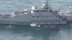 UK: UK Boarder Force vessel intercepting a migrant boat in the English Channel News Clip