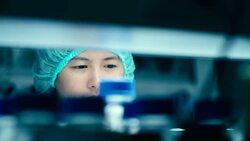 Scientist a search data by computer in laboratory, Concept science and technology Stock Footage