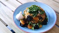 Tasty piquant pilaf from lamb Stock Footage