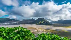 4K Slider Timelapse Movie View of Mts. Bromo, Semeru, Batok and Widodaren, Tengger Caldera Stock Footage
