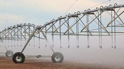 Irrigation pivot system watering agriculture field in 4K 60fps Stock Footage