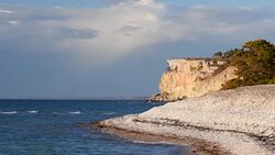 Eroded limestone coastline on the island of Gotland in Sweden springtime Stock Footage
