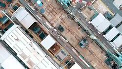 Aerial view of shipyard Stock Footage