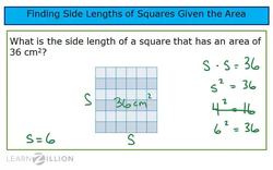 Finding the Side Length of a Square Given the Area Instructional Video