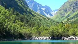 View lake scenes in mountains, national park Dombai, Caucasus, Russia, Europe Stock Footage
