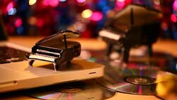 Black Piano cd disk studio hd footage Stock Footage