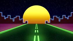 Motion retro abstract background, green road and city Stock Footage