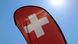 Swiss Banner Flag with Sunlight Stock Footage