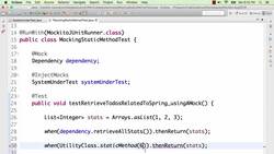 Mockito Tutorial: Learn mocking with 25 Junit Examples - Step 15: Continued. Mocking Static Method Instructional Video