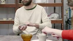 Male student making clay container in workshop Stock Footage