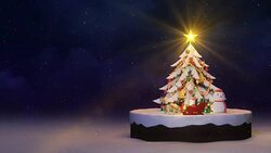 Christmas tree background, decorated xmas tree with gift boxes and Santa Claus happy and Deers, Animated abstract Christmas present greeting post card, 4k loop Stock Footage