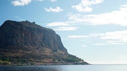 View of Monemvasia island in Greece Stock Footage
