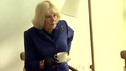 The Duchess of Cornwall takes tea during Mindfulness session on her visit to Maggie's at The Royal Marsden News Clip