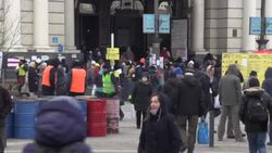 CLEAN : Lviv's train station crowded as Ukrainians flee Russian invasion News Clip