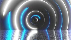Abstract circles neon tunnel with reflection, computer generated background Stock Footage