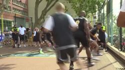 CLEAN : Former NBA star Parker shoots hoops with Paris 2024 Olympics team News Clip