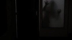 Spooky silhouette of ghost woman behind the matte glass window Stock Footage