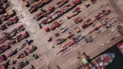 Aerial view of commercial port, cargo container Stock Footage