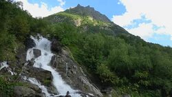 View waterfall scenes in mountains, national park Dombai, Caucasus, Russia Stock Footage