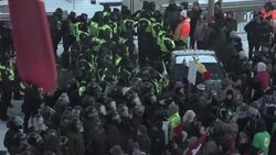 CLEAN : Canada: Heavy police presence at trucker protest in Ottawa News Clip