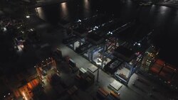 Aerial View of Industrial Port with Containers Ship at Night, Bangkok, Thailand Stock Footage