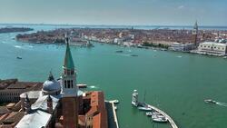 Venice Skyline: Drone Unveils San Giorgio Maggiore's Architecture Stock Footage