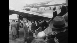 Washington DC, 1952: Winston Churchill is greeted by President Truman as he steps of the plane in Washington, D Stock Footage