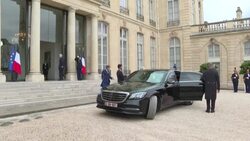 CLEAN : French President Emmanuel Macron welcomes Ursula Von Der Leyen at the Elysee Palace News Clip