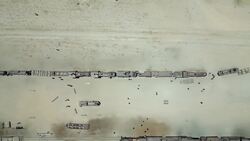 Uyuni's Train Graveyard: Drone Explores Bolivian Locomotive Ruins Stock Footage