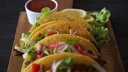 tacos with meat and vegetables - Mexican food Stock Footage
