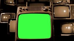 Vintage Tv Green Screen With Many 1980S Tvs. Dolly Shot. Sepia Tone. Stock Footage