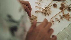 Artist hand making flower paper craft gift Stock Footage