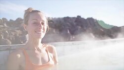 20-29 Years, Adult,Blue, Blue Lagoon - Iceland, Body Care, Capital Cities, Cheerful, Famous Place, Females, Geothermal Reserve, Happiness, Health Spa, Healthy Lifestyle, Heat - Temperature, Hot Spring, Iceland, Icelandic Culture, Journey, Leisure Activity Stock Footage