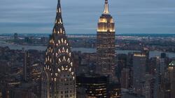Manhattan Marvel: Empire State at Night, A Drone's Eye View Stock Footage