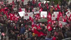 CLEAN : Tunisians demonstrate against their president in the capital Tunis News Clip