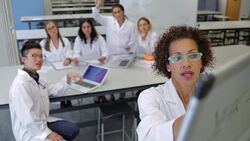 Group of Biologists Answering Questions That the Teacher is Asking Stock Footage