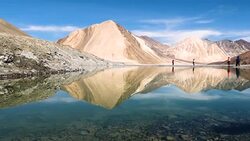 Pangong Lake or Pangong Tso, Ladakh, Jammu and Kashmir, India. Stock Footage