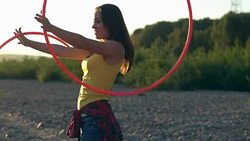 girl with Hoop in nature Stock Footage