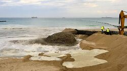 Wide Angle: Construction Crew Working on Pipe Stock Footage