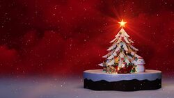 Christmas tree Red background, decorated xmas tree with gift boxes and Santa Claus happy and Deers, Animated abstract Christmas present greeting post card, 4k loop Stock Footage