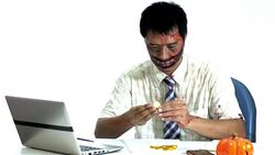 Devil give golden coin in halloween themes Stock Footage