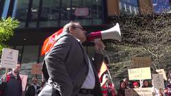 Google employees protest in front of London headquarters News Clip