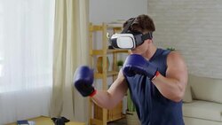 Professional Boxer Training in VR Goggles Stock Footage