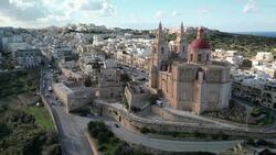Drone Flight Over Mallieha, Malta's Stunning Beach Side Town Stock Footage